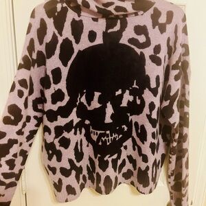 Skull Cashmere- Purple and Black Skull Pattern Sweater- 100% Cashmere